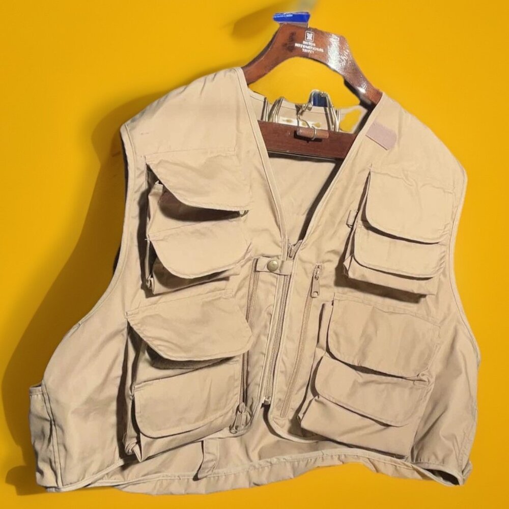 Angler Fly Fishing Vest Multi Pocket Khaki Tan Outdoor Gear